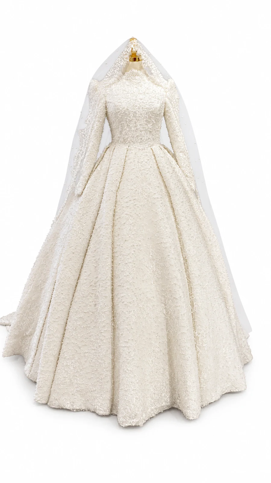 High-neck embroidered gown