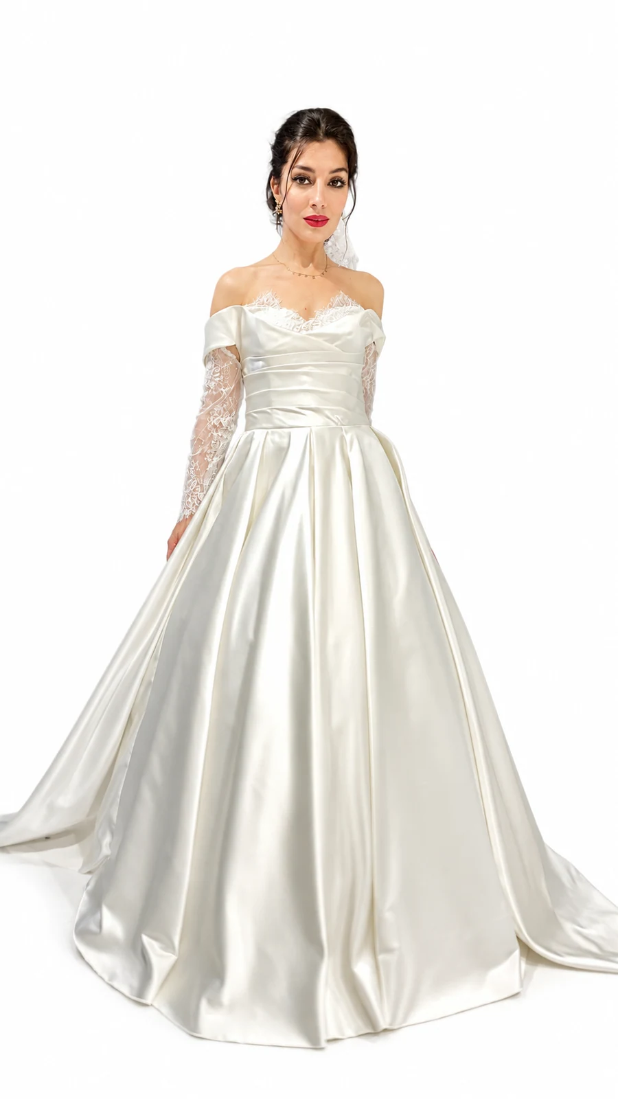 Draped ivory bridal gown